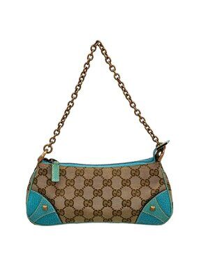 Gucci Handbag GG Pattern Beige Light Blue Leather